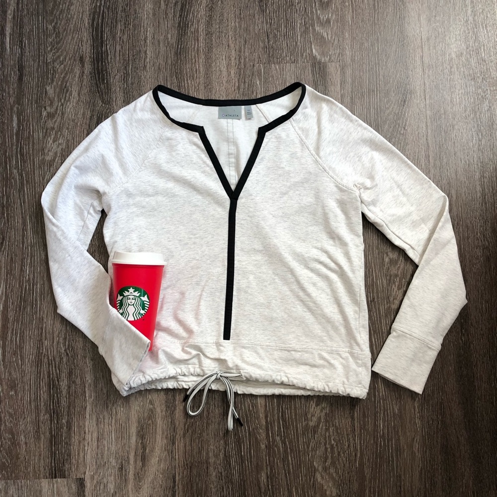 Athleta White Long Sleeve Top with Black Trim